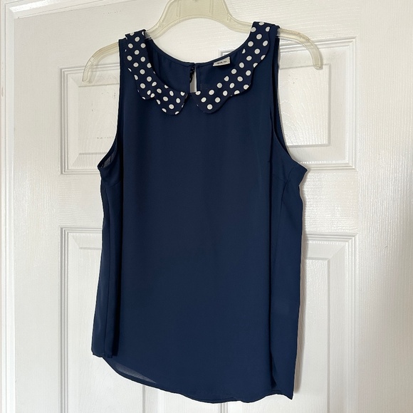 NWOT Disney by LC Blue Polka Dot Collar Sleeveless Blouse - Picture 1 of 7